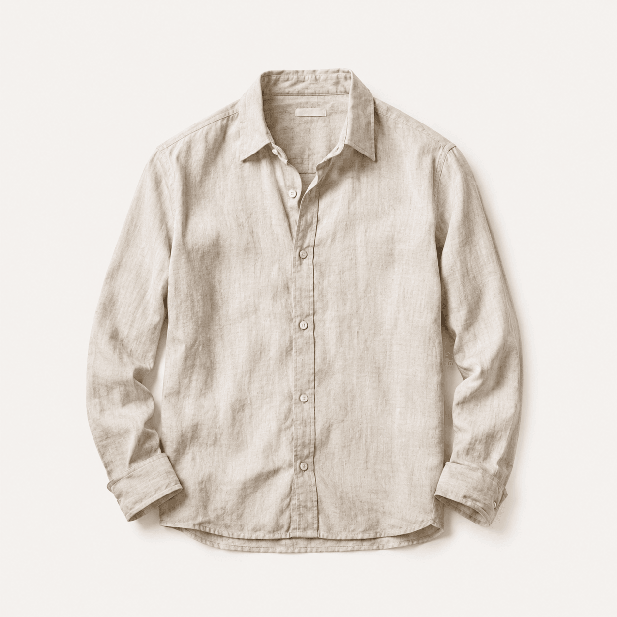 Natural linen shirt photographed from the front to show its shape and texture